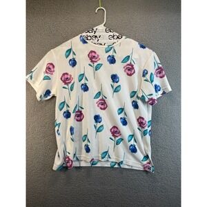 Women Unbranded Top Size L White Floral ‎ crew  Neck